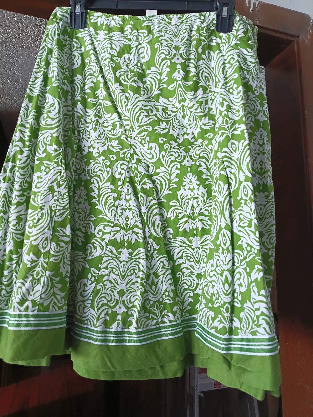 Green and White Printed A-Line Women's Skirt